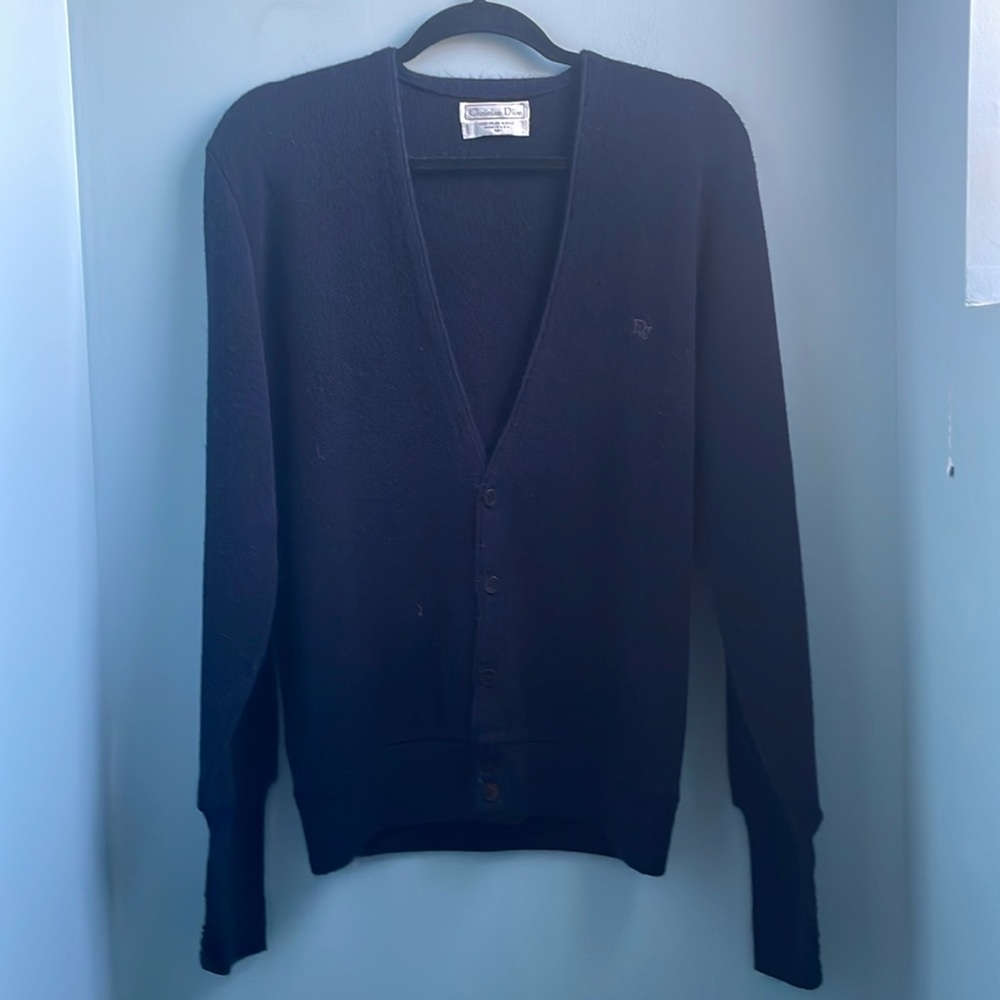 Christian Dior Black 100% Orlon Acrylic Button Down Cardigan Size Medium
